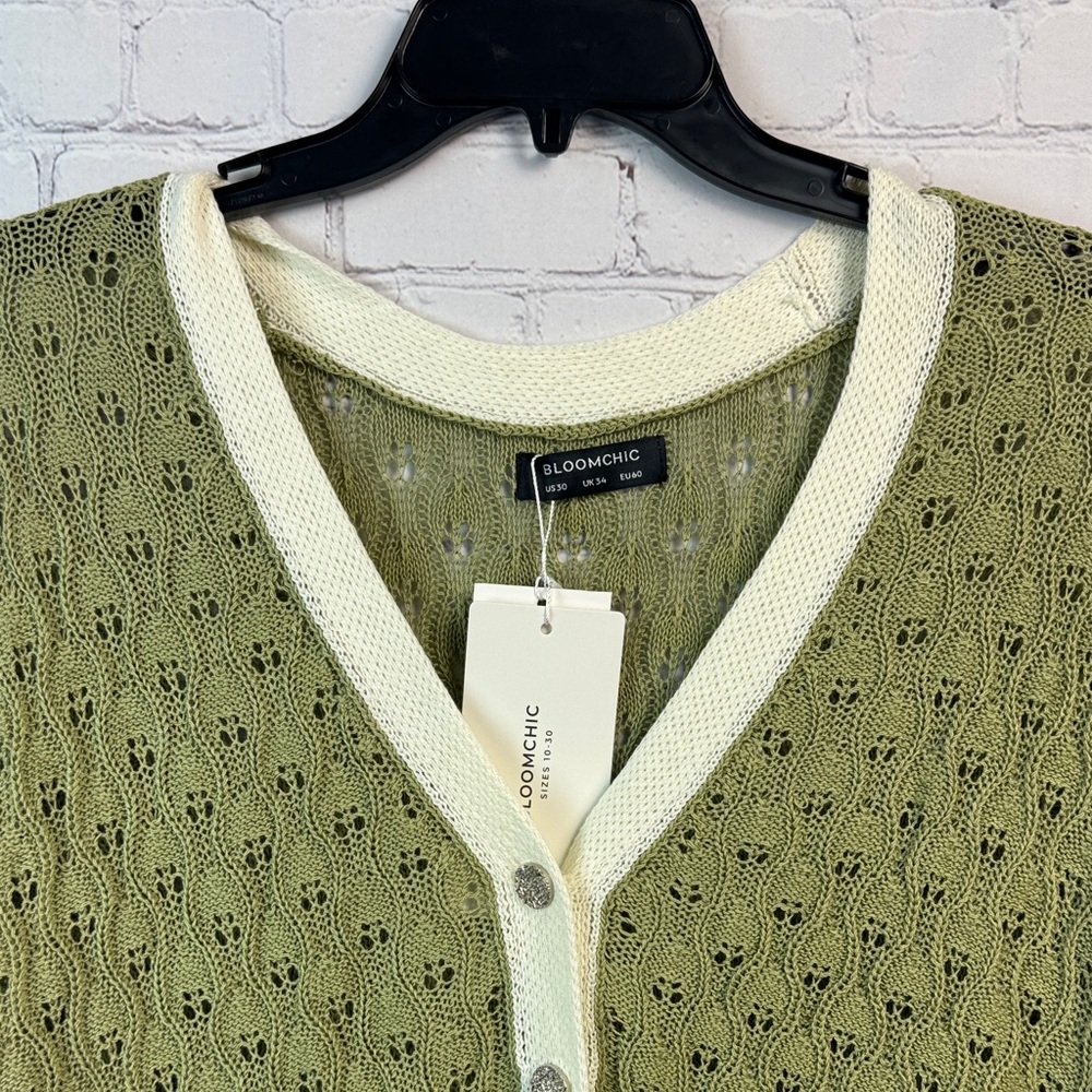 BloomChic Light Green Pointelle Cardigan Plus Size 6X 30 - Picture 5 of 7